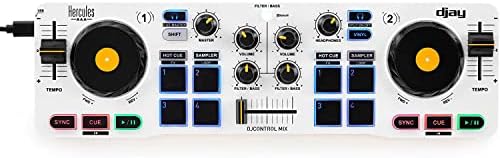Hercules DJControl Mix, Bluetooth Wireless DJ Controller for Smartphones (iOS and Android), dJay app, 2 Decks, White