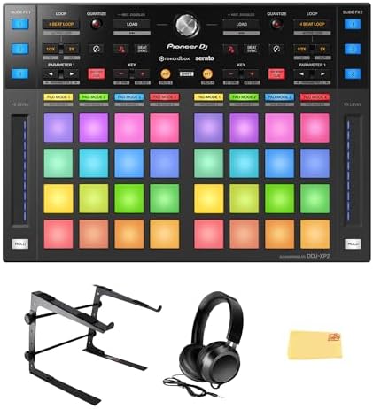 Pioneer DJ DDJ-XP2 Sub-Controller for Rekordbox & Serato DJ Pro Bundle with Laptop Stand, Headphones, and Austin Bazaar Polishing Cloth